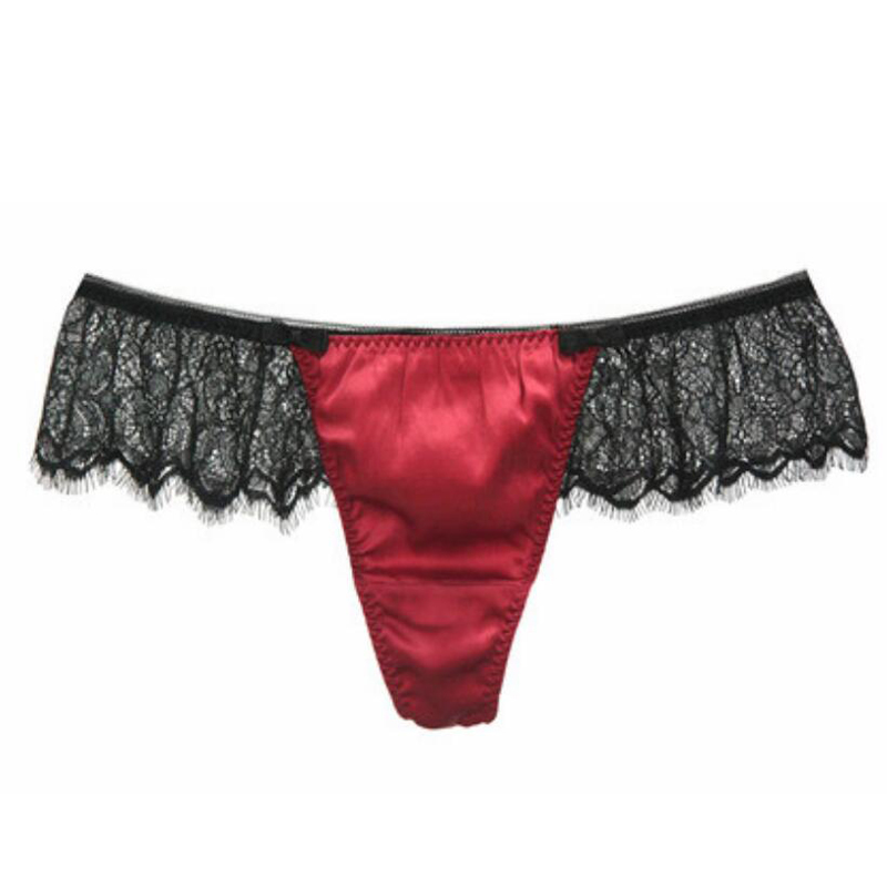 100% Silk women Underwear PANTIES high quality Black Sexy LACE ladies thong G-string TANGA calcinha briefs underwear hipster
